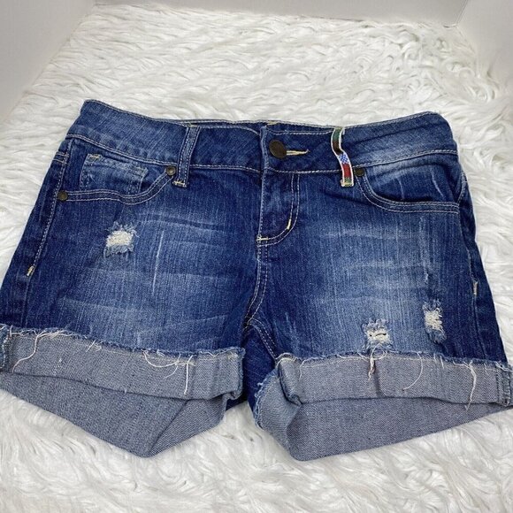 *ZCO Premium Distressed Denim Booty Shorts Junior Size 9 Ripped Embroidered - Picture 1 of 12